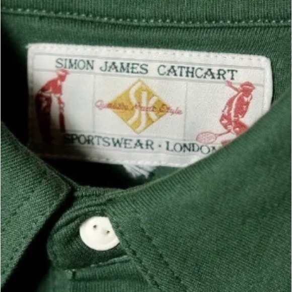 Simon James Cathcart Bottle Green Spearpoint Dagger Collar Polo Sweater, Sz 16 M - Picture 5 of 7